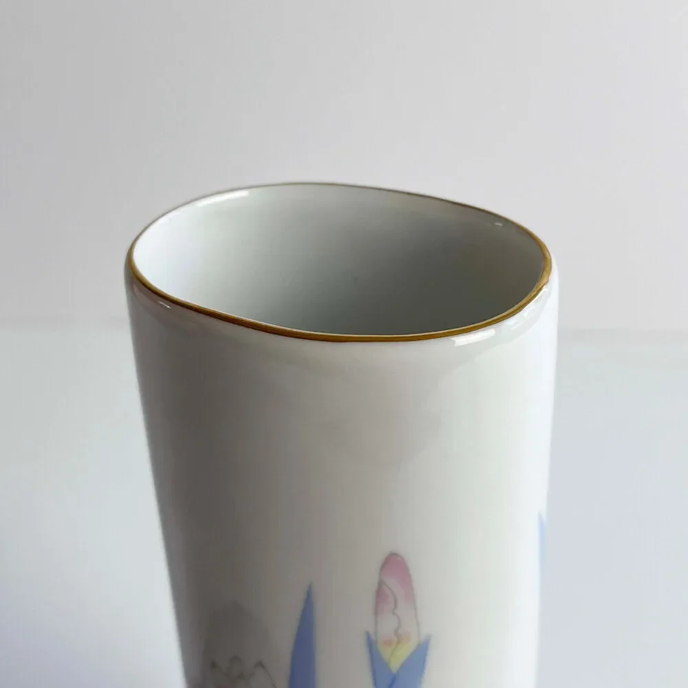 VTG Porcelain Ceramic Vase & Lidded Dish Kozan Gama Otagiri Japan Iris Floral